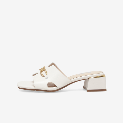 Bata拖鞋女外穿2023夏季商场新款百搭羊皮中粗跟一字凉拖ATZ02BT3