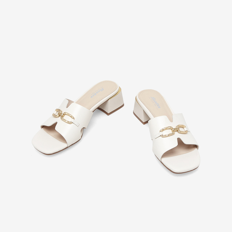 Bata拖鞋女外穿2023夏季商场新款百搭羊皮中粗跟一字凉拖ATZ02BT3