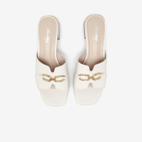 Bata拖鞋女外穿2023夏季商场新款百搭羊皮中粗跟一字凉拖ATZ02BT3