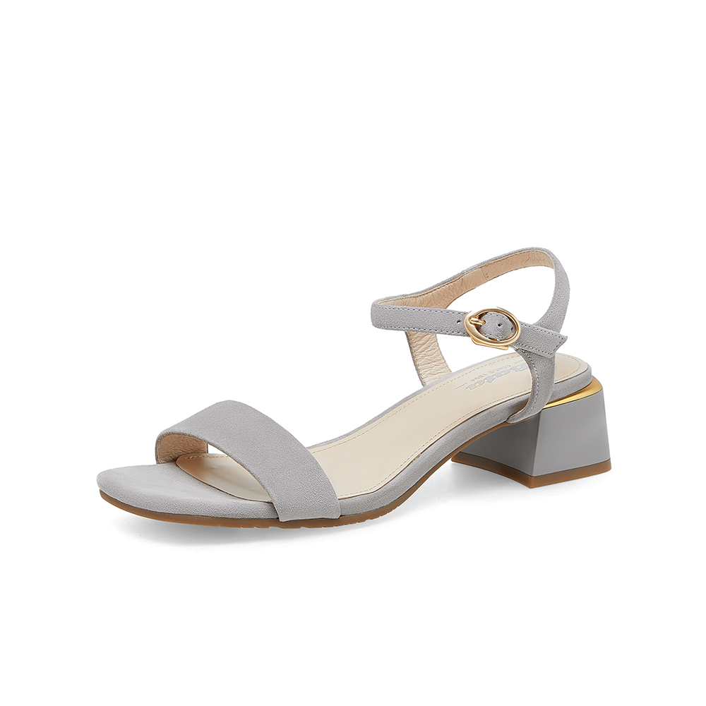 Bata仙女凉鞋2023夏季新款简约百搭羊皮中粗跟一字带凉鞋ATZ06BL3