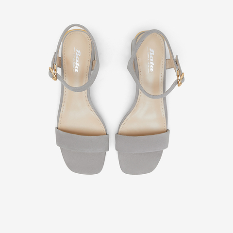 Bata仙女凉鞋2023夏季新款简约百搭羊皮中粗跟一字带凉鞋ATZ06BL3