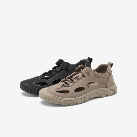 Bata休闲鞋男2023夏季新款透气牛皮通勤包头单鞋沙滩鞋23202BM3