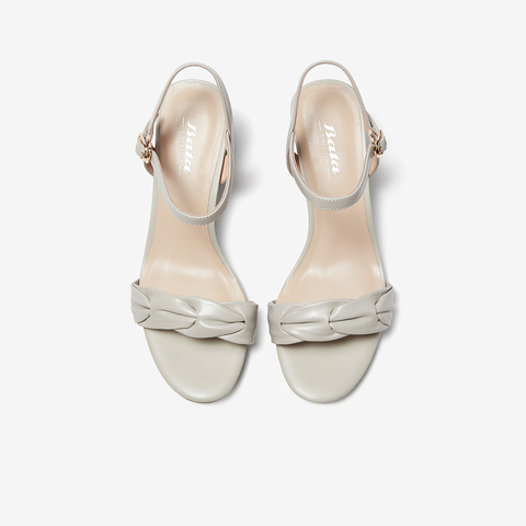 Bata一字带凉鞋女2023夏商场新款羊皮高粗跟通勤优雅凉鞋8169DBL3