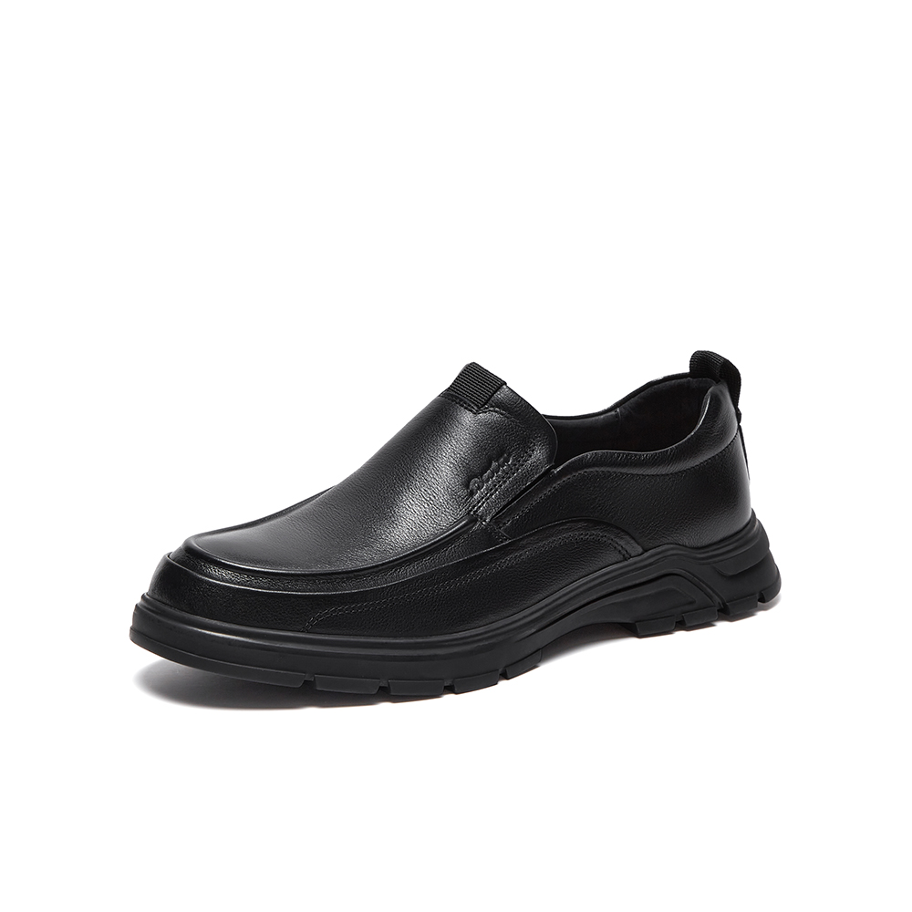 Bata乐福鞋男2023夏季新款英伦风牛皮厚底休闲通勤一脚蹬17729CM3