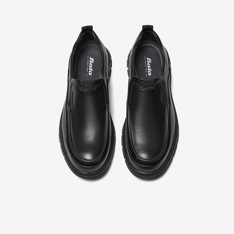 Bata乐福鞋男2023夏季新款英伦风牛皮厚底休闲通勤一脚蹬17729CM3