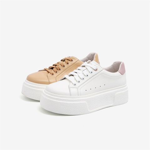 Bata小白鞋女2023秋季新款百搭牛皮厚底通勤松糕运动板鞋VPC07CM3