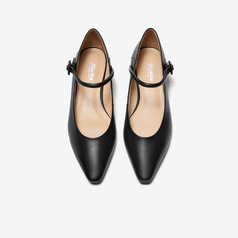 Bata浅口单鞋女2023秋季新款羊皮尖头甜美优雅通勤玛丽珍A1873CQ3