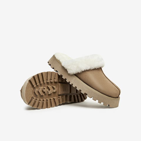 Bata包头毛毛拖鞋女2023秋新款慵懒外穿牛皮羊毛厚底拖鞋23819CT3