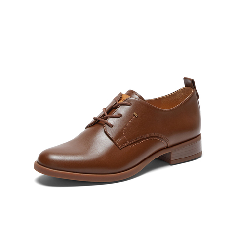 Bata牛津鞋女2023秋季商场新款英伦风牛皮粗跟软底小皮鞋AWG06CM3