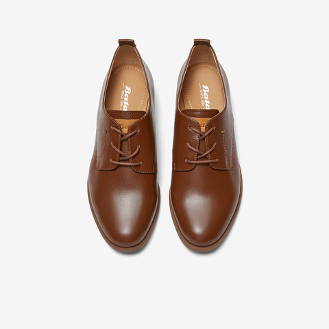 Bata牛津鞋女2023秋季商场新款英伦风牛皮粗跟软底小皮鞋AWG06CM3