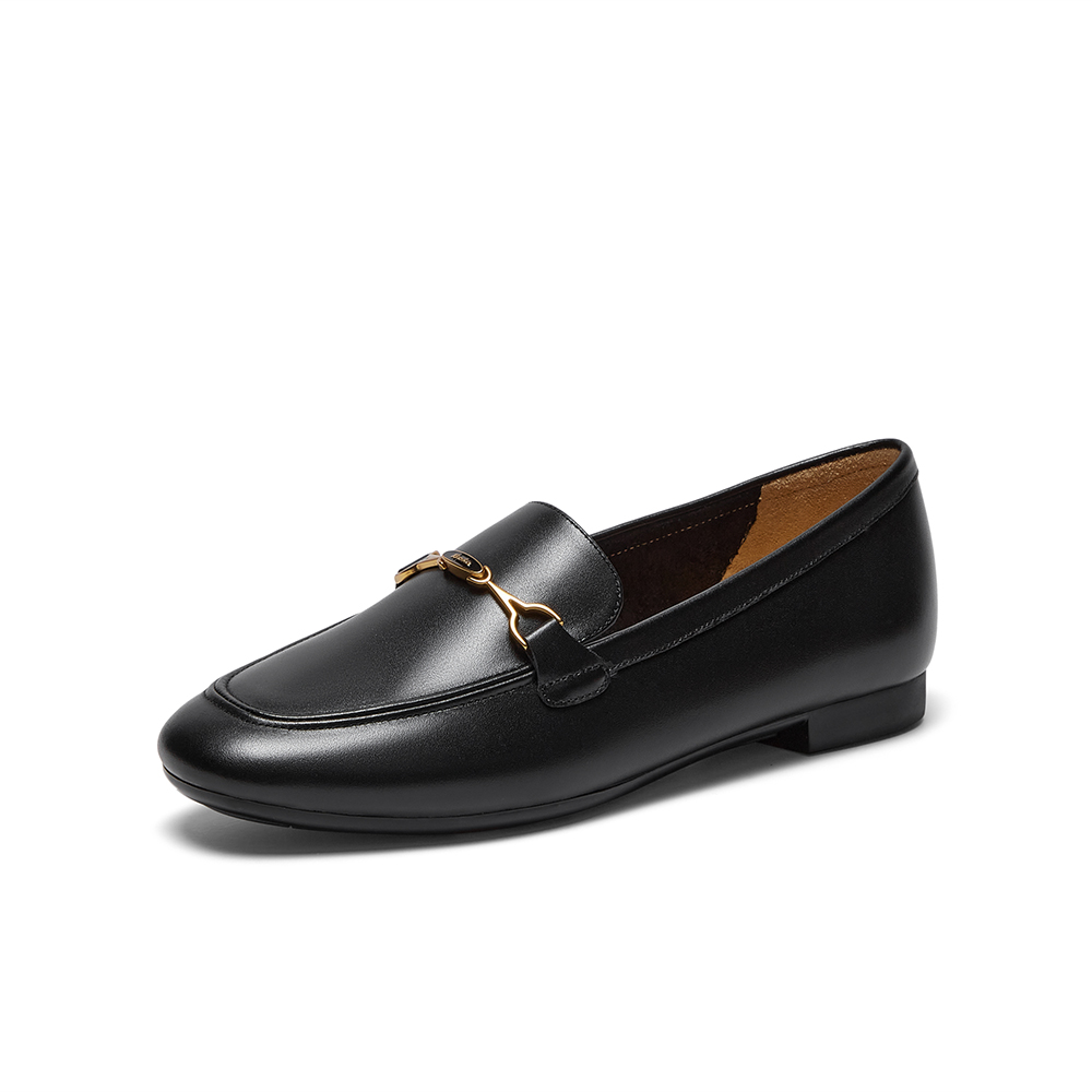 Bata乐福鞋女2023秋季商场新款复古英伦风牛皮软底一脚蹬AMV43CA3