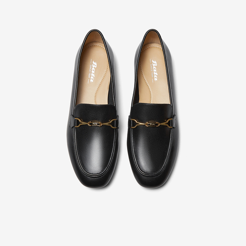 Bata乐福鞋女2023秋季商场新款复古英伦风牛皮软底一脚蹬AMV43CA3