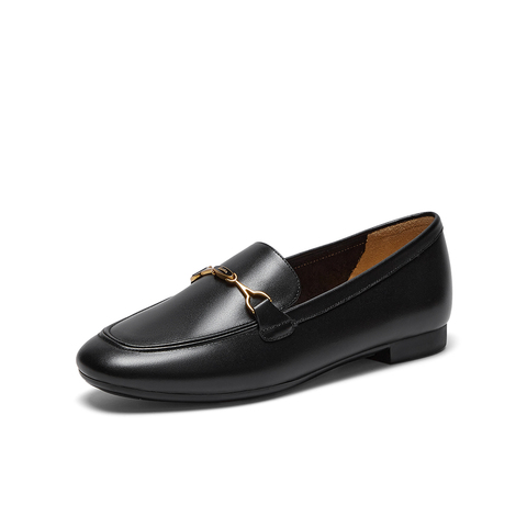 Bata乐福鞋女2023秋季商场新款复古英伦风牛皮软底一脚蹬AMV43CA3