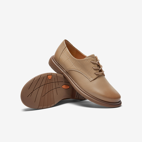 Bata牛津鞋女2023秋季商场新款英伦风牛皮粗跟软底小皮鞋AWM31CM3