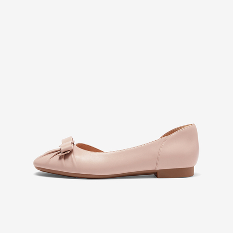 Bata浅口凉鞋2023夏季商场新款羊皮软底侧空褶皱通勤单鞋AMV12BK3