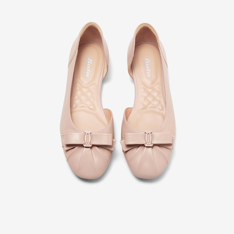 Bata浅口凉鞋2023夏季商场新款羊皮软底侧空褶皱通勤单鞋AMV12BK3