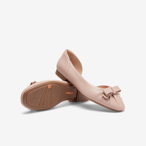 Bata浅口凉鞋2023夏季商场新款羊皮软底侧空褶皱通勤单鞋AMV12BK3