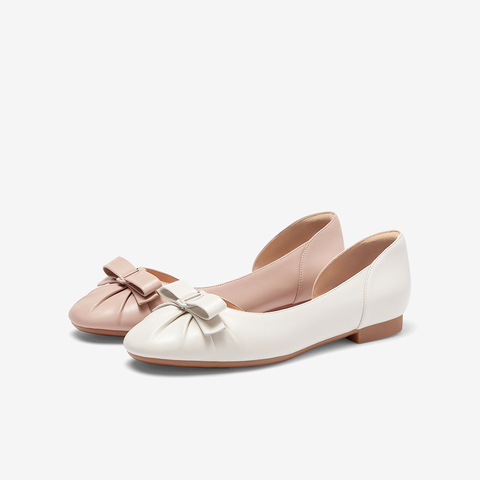 Bata浅口凉鞋2023夏季商场新款羊皮软底侧空褶皱通勤单鞋AMV12BK3