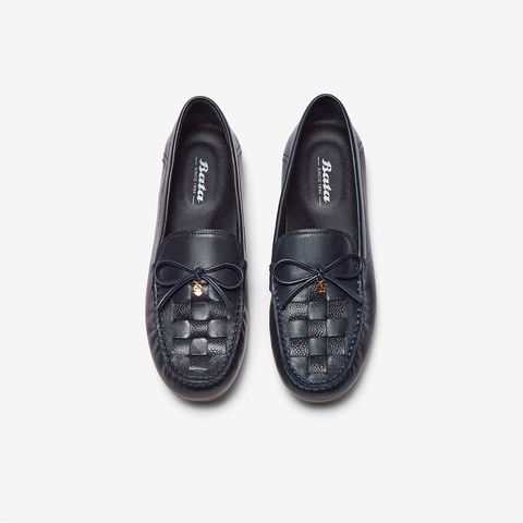 Bata乐福鞋女2023秋季商场新款复古英伦风羊皮通勤一脚蹬AE207CA3