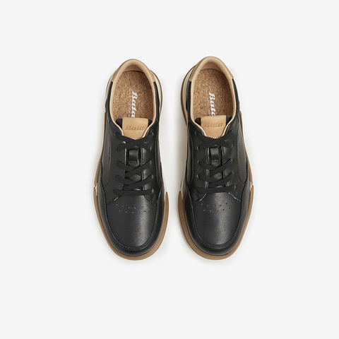 Bata休闲鞋女2023秋季商场新款通勤牛皮厚底透气运动板鞋AWW08CM3