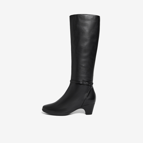 Bata及膝时装靴女2023冬商场新款羊皮粗跟骑士软底长筒靴AQ784DG3