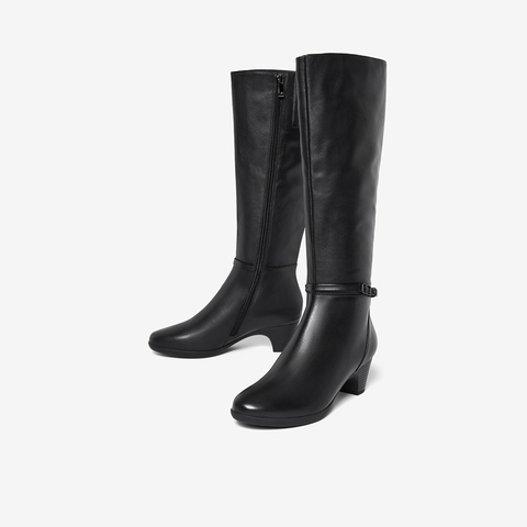 Bata及膝时装靴女2023冬商场新款羊皮粗跟骑士软底长筒靴AQ784DG3