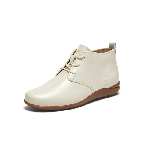 Bata系带踝靴女2024春商场新款羊皮厚底通勤优雅软底单鞋AWM63AM4