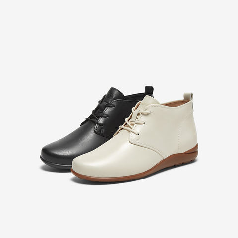 Bata系带踝靴女2024春商场新款羊皮厚底通勤优雅软底单鞋AWM63AM4