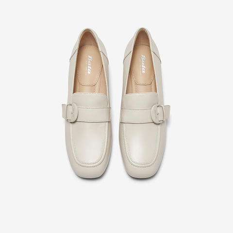 Bata乐福鞋女2024春商场羊皮粗跟软底英伦通勤一脚蹬单鞋APL09AA4