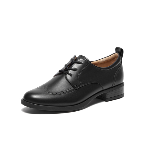 Bata牛津鞋女2024春季商场新款英伦风羊皮粗跟软底小皮鞋AWG28AM4