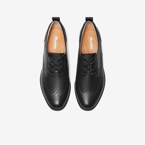 Bata牛津鞋女2024春季商场新款英伦风羊皮粗跟软底小皮鞋AWG28AM4