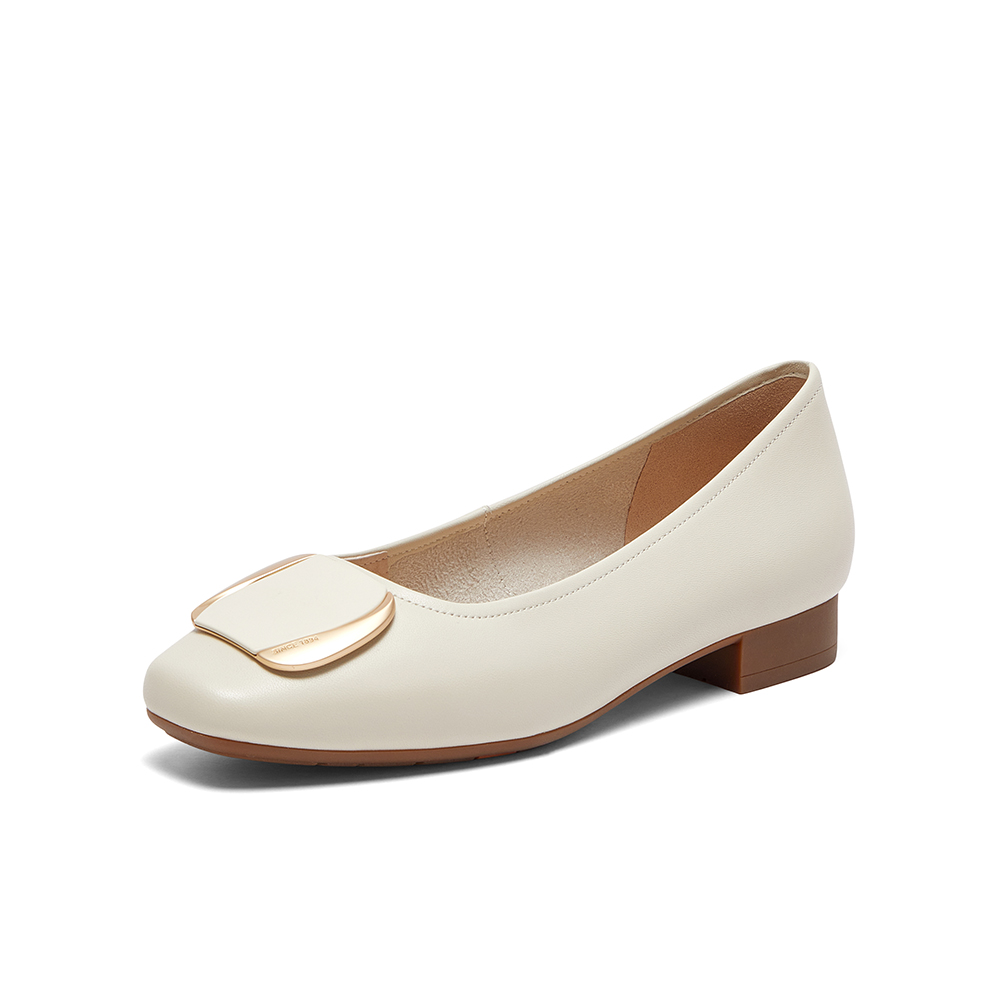 Bata浅口单鞋女2024春季新款羊皮优雅方扣通勤软底单鞋AWV18AQ4