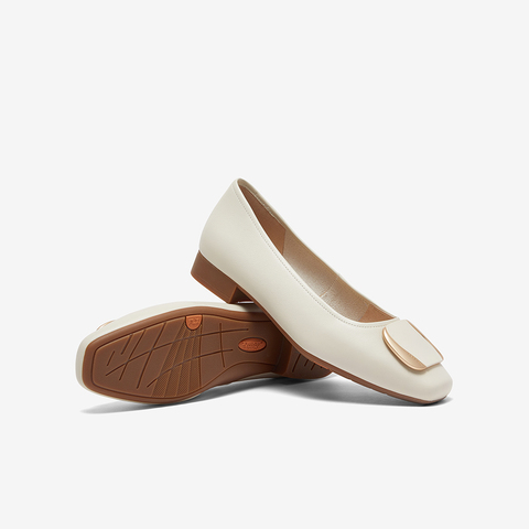 Bata浅口单鞋女2024春季新款羊皮优雅方扣通勤软底单鞋AWV18AQ4