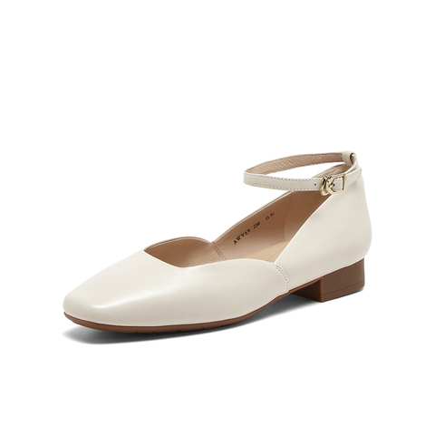 Bata浅口单鞋女2024春季商场新款羊皮优雅粗跟通勤软底鞋AWV19AQ4