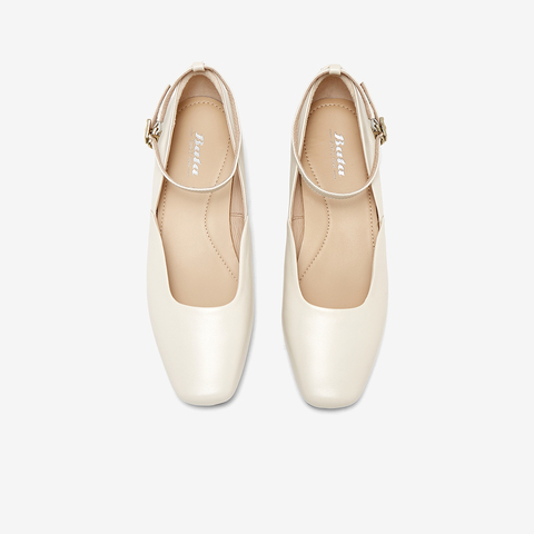 Bata浅口单鞋女2024春季商场新款羊皮优雅粗跟通勤软底鞋AWV19AQ4