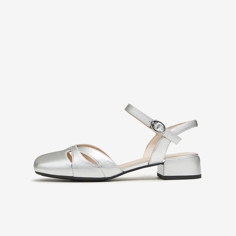 Bata时装凉鞋女2024夏季新款百搭羊皮粗跟软底一字带凉鞋APL07BH4