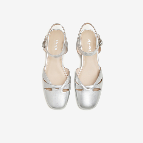 Bata时装凉鞋女2024夏季新款百搭羊皮粗跟软底一字带凉鞋APL07BH4