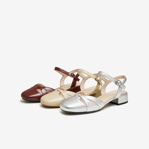 Bata时装凉鞋女2024夏季新款百搭羊皮粗跟软底一字带凉鞋APL07BH4