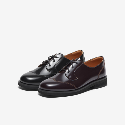 Bata牛津鞋女2024春季新款时尚英伦风牛皮粗跟小皮鞋单鞋A2682AM4