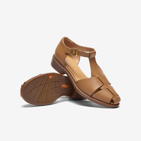 Bata包头凉鞋女2024春新款牛皮镂空复古英伦丁字鞋罗马鞋ATA27AK4