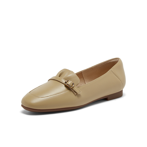 Bata乐福鞋女2024春季商场新款复古英伦风羊皮软底单鞋ART23AA4