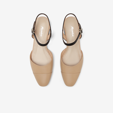 Bata时装凉鞋女2024夏季新款百搭羊皮粗跟软底一字带凉鞋02433BH4