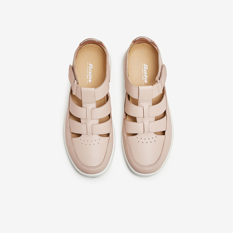 Bata包头凉鞋女2024夏季新款牛皮复古软底百搭休闲凉鞋AYN01BH4