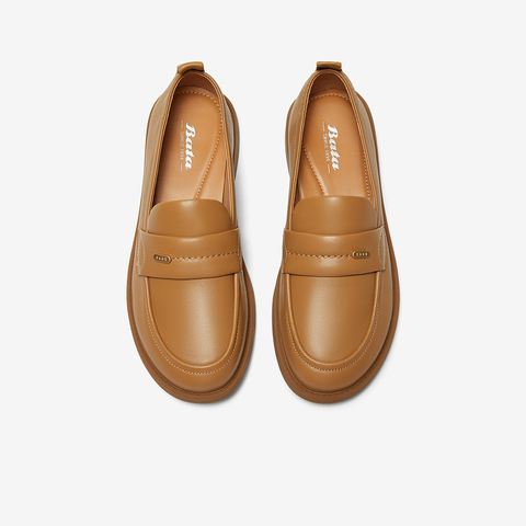 Bata乐福鞋女2024秋商场新款英伦通勤羊皮软底一脚蹬单鞋AYA23CA4