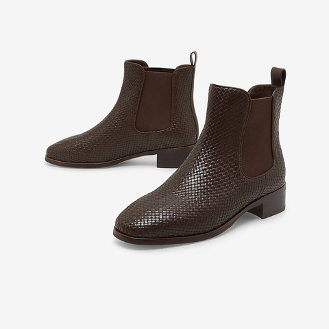 Bata切尔西女2024冬季商场新款牛皮编织短靴RED LABEL红标22282DD4