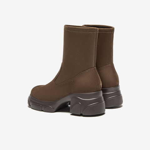 Bata弹力瘦瘦靴女2024冬季商场新款通勤百搭粗跟短筒靴UJR01DZ4