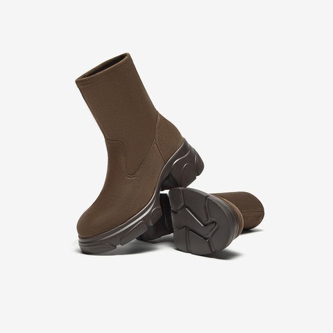 Bata弹力瘦瘦靴女2024冬季商场新款通勤百搭粗跟短筒靴UJR01DZ4