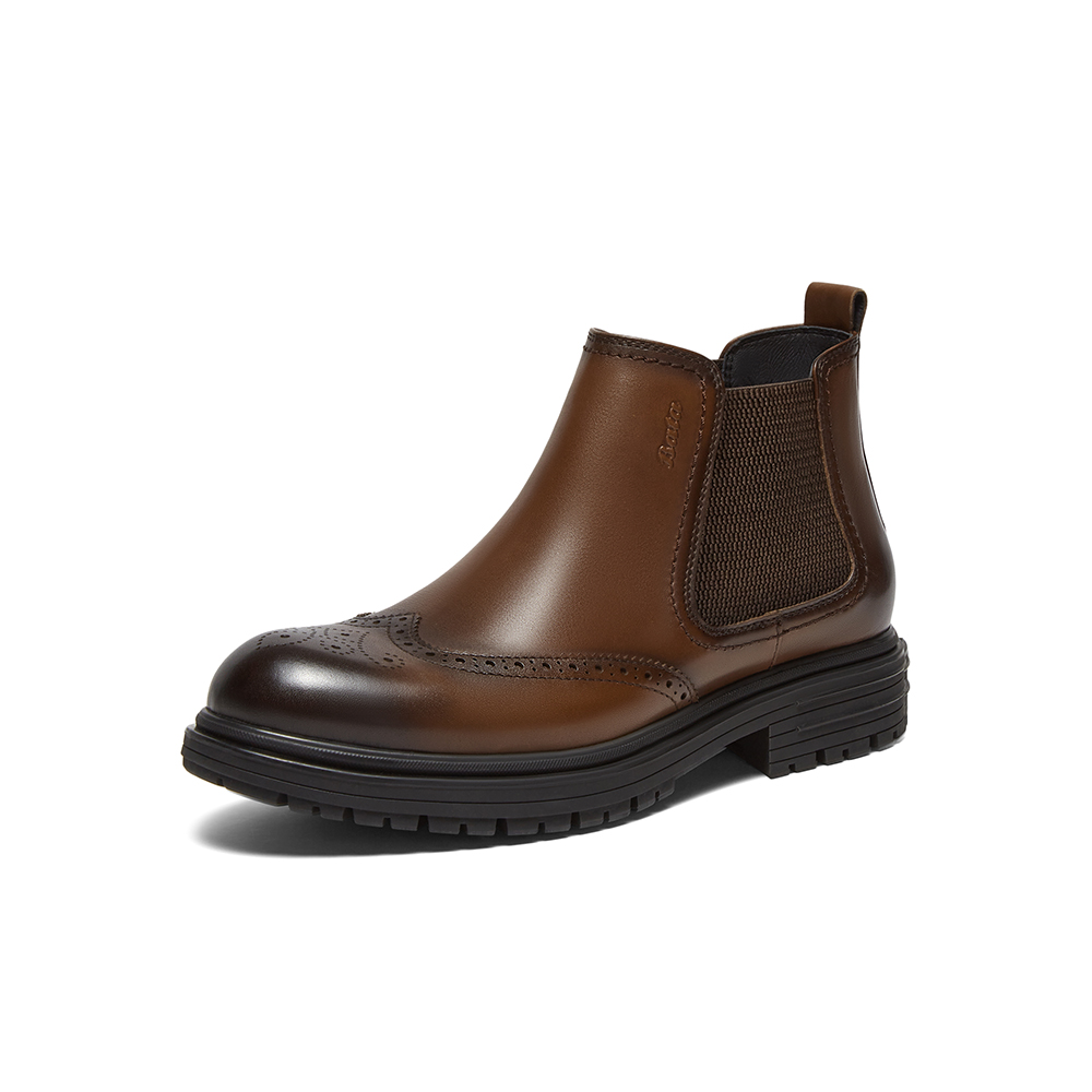 Bata切尔西靴男2024冬商场新款牛皮英伦风通勤布洛克低靴Z6109DD4