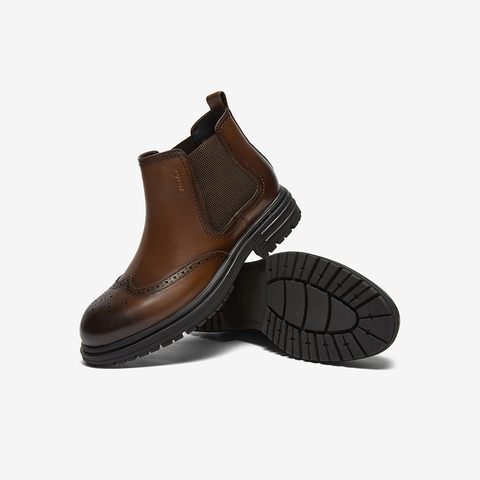 Bata切尔西靴男2024冬商场新款牛皮英伦风通勤布洛克低靴Z6109DD4
