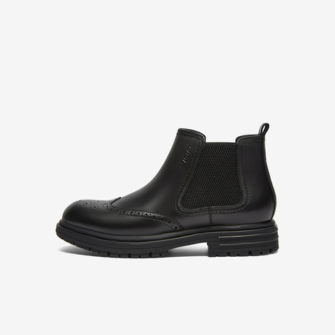 Bata切尔西靴男2024冬商场新款牛皮英伦风通勤布洛克低靴Z6109DD4